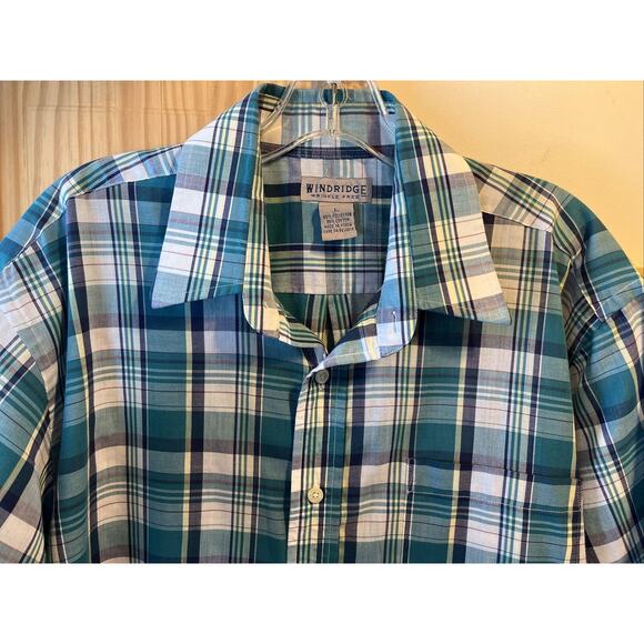 Windridge men’s L Green plaid short sleeve button down polyester blend shirt - Picture 6 of 13